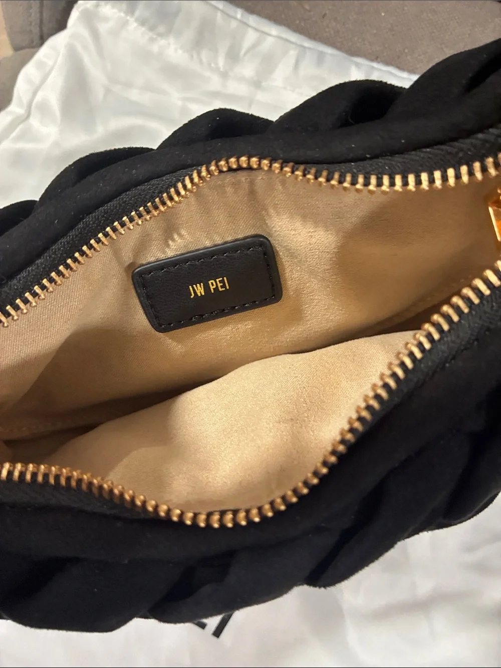 JW PEI Black Braided Orla Crescent Shoulder Bag with Gold Handle